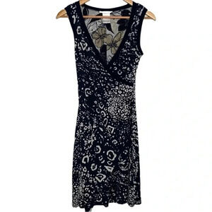 Papillon Blanc Blue Animal Print Faux Wrap Sleeveless Dress Size Small